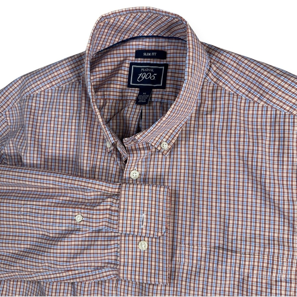 Jos A Bank 1905 Mens Slim Fit Plaid Button Down XL Cotton‎ Recycled Polyester